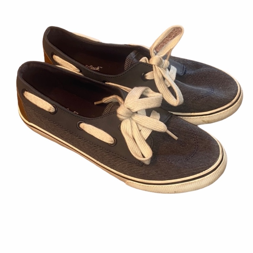 Cat & Jack Navy Canvas Sneakers Boat Shoes Size 3 With White Laces For Kids